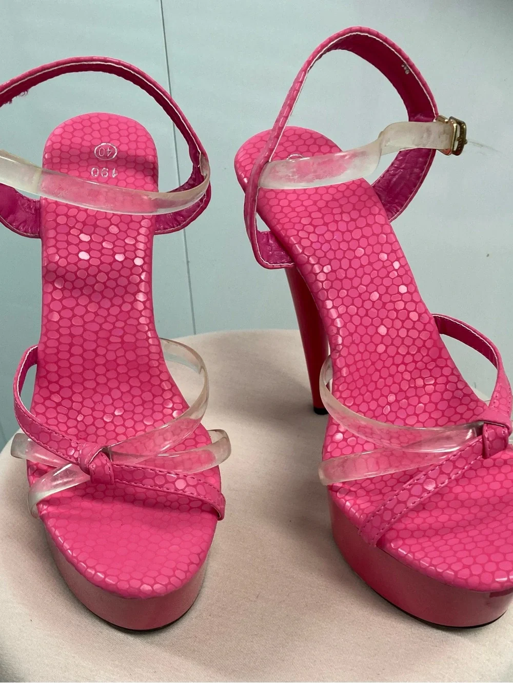 Women's Hot Pink Platform Sandals with Clear Straps